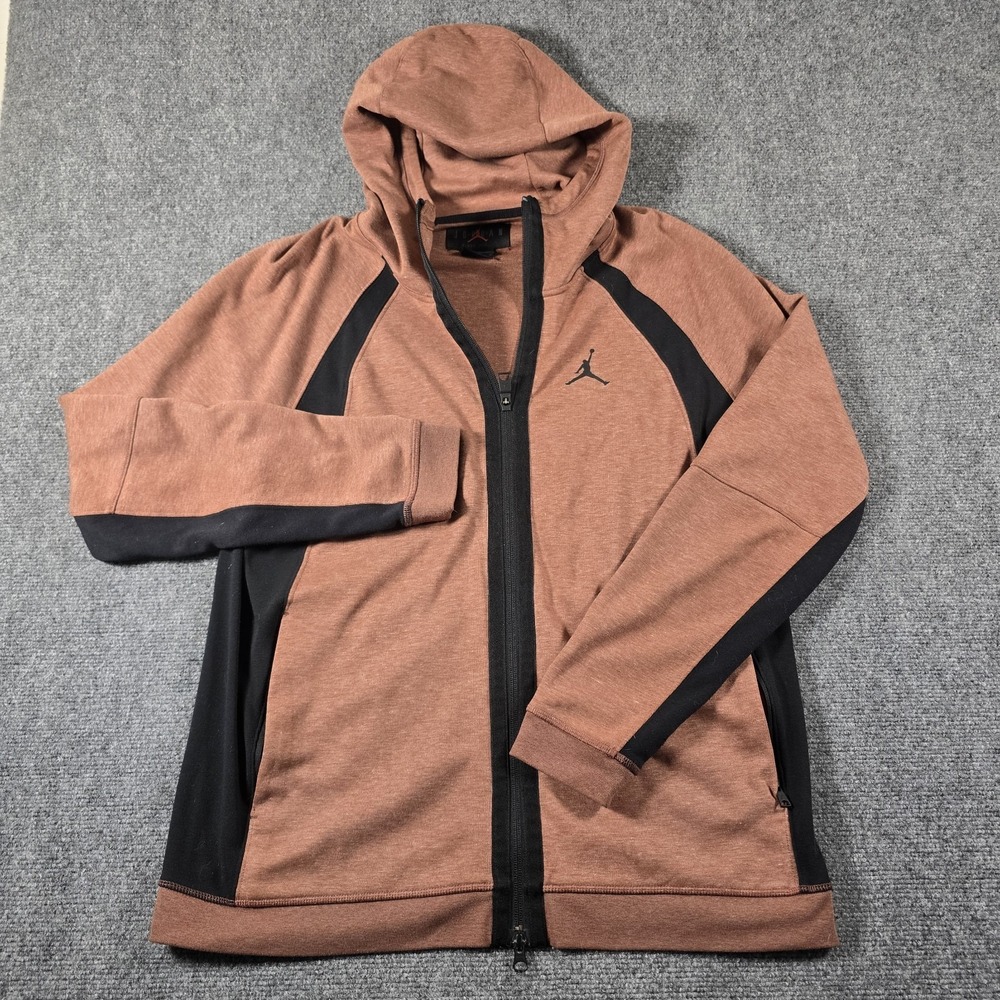 Jordan Dri-FIT Full Zip Hoodie Jacket Brown Black Men's Large Athletic Slim Fit